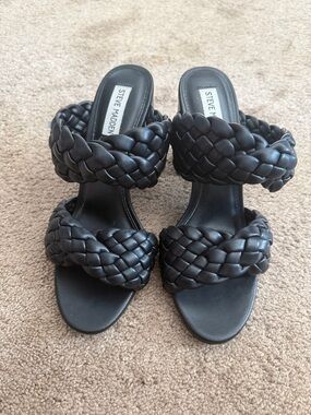 Steve Madden Black Braided Double-Strap Heel Slides